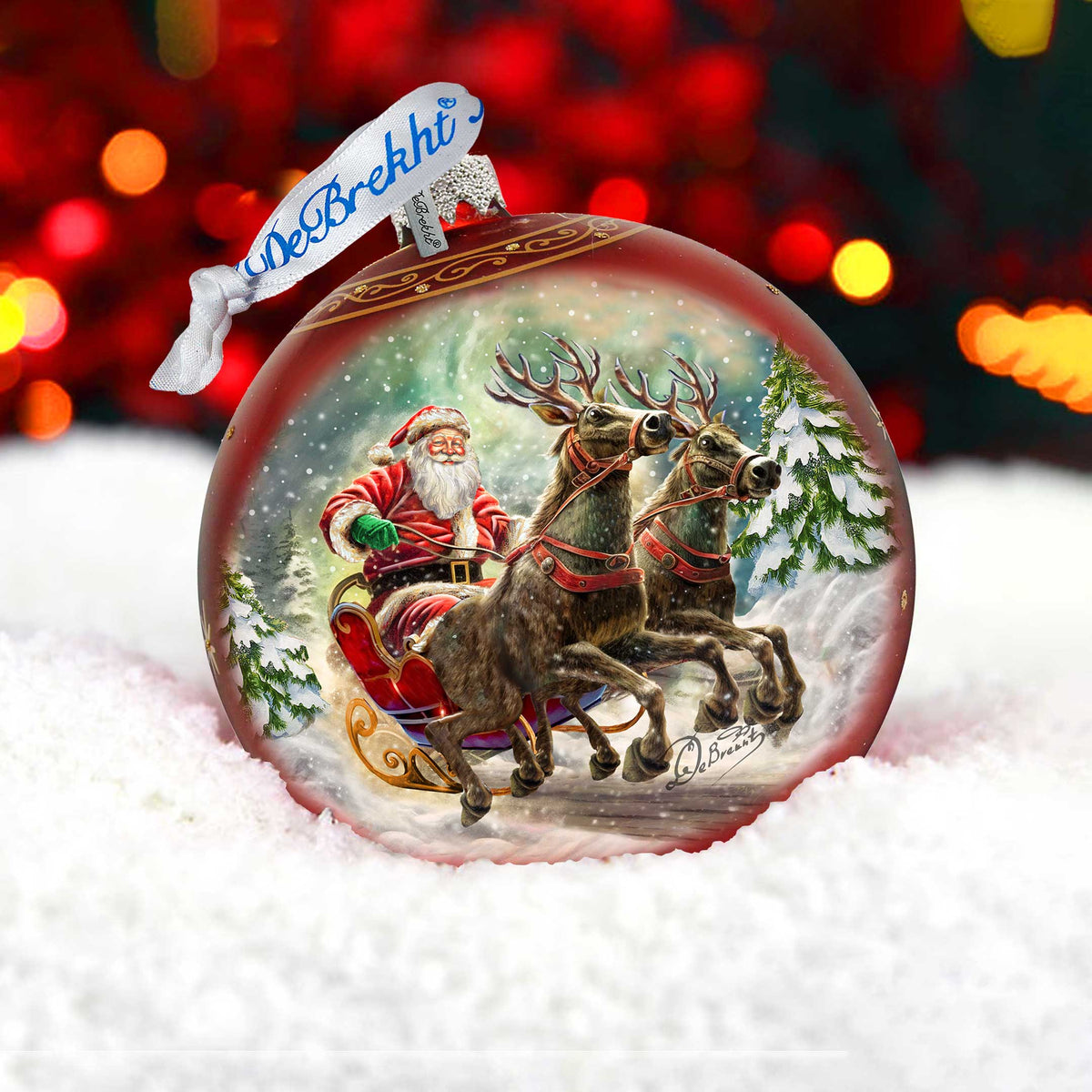 Speedy Sleigh Lg Glass Ornament by G.Debrekht Christmas Santa Snowman Decor - 73959