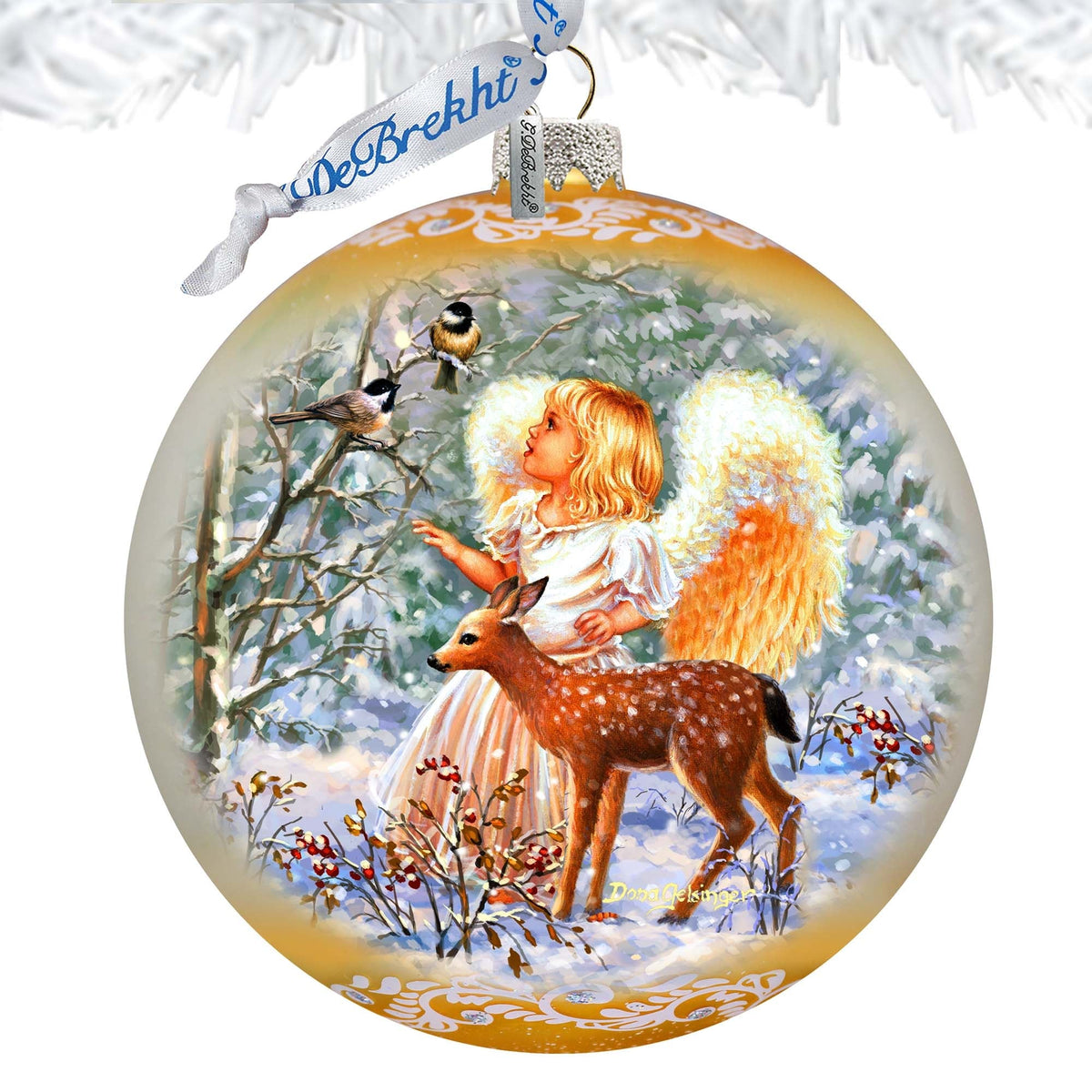 Guardian Angel Fawn Large Glass Ornament