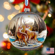 Peaceful Greetings Reindeers Ball Glass Ornament Limited Edition by G. DeBrekht - Christmas Decor - 73883