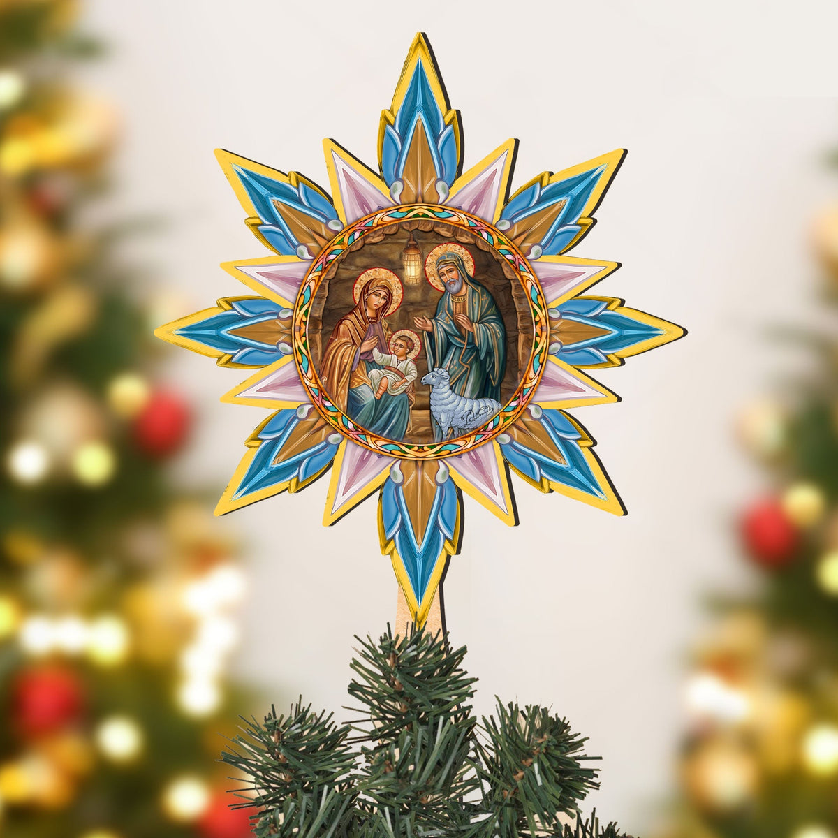 Orthodox Nativity Star Tree Topper Wooden Decor