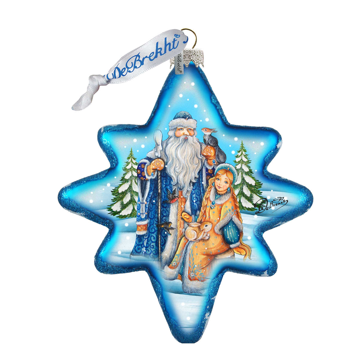 Father Frost and Snow Maiden North Star Glass Ornament by G. DeBrekht - Christmas Santa Snowman Decor - 755-015