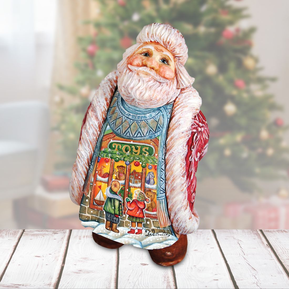 Santa with toy scene Handcrafted Christmas Figurine