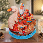 Charming Santa Riding Goose Limited Edition Wooden Figurine Centerpiece by G. Debrekht - Christmas Decor - 89314