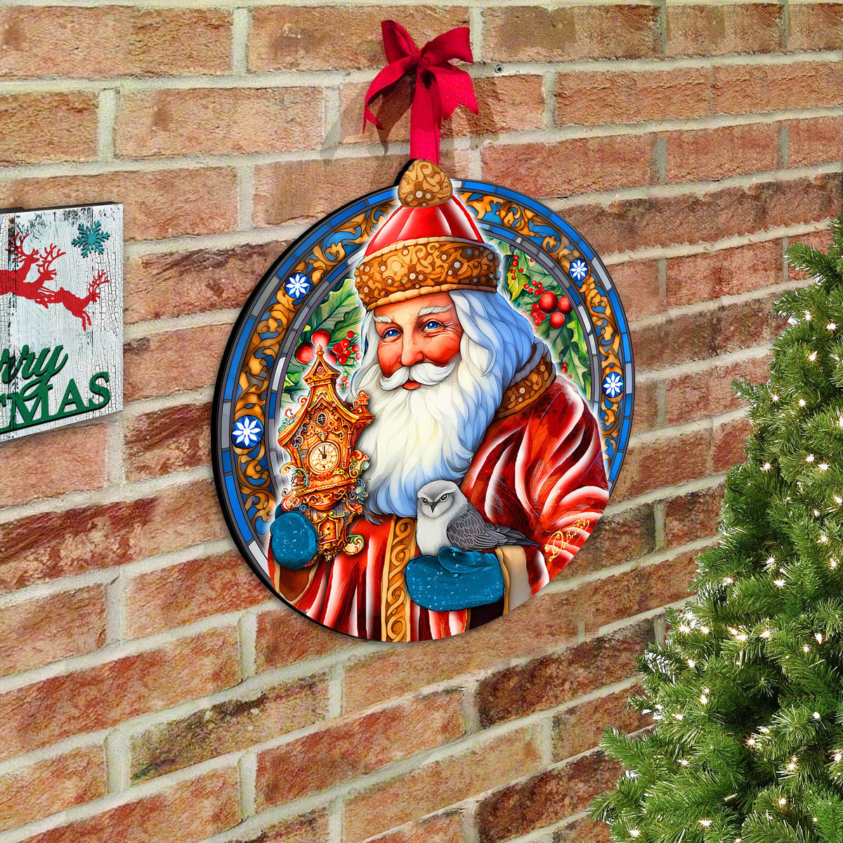 Santa with Clock Holiday Door Decor by G. Debrekht - Santa Snowman Decor - 8652818H