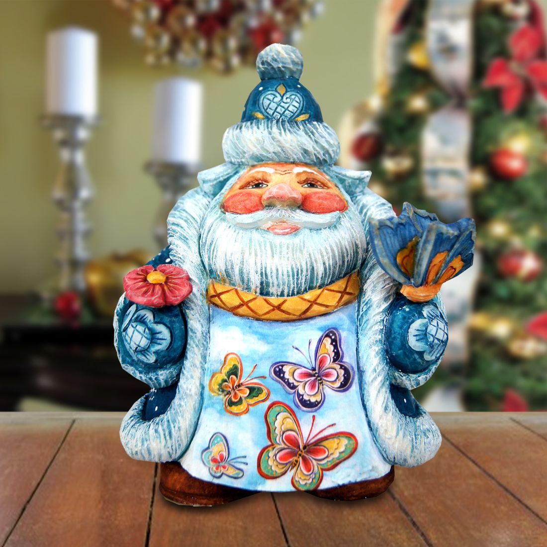 Santa with Butterflies Handcrafted Christmas Figurine - G. DeBrekht - Christmas Santa Snowman Decor - 533411