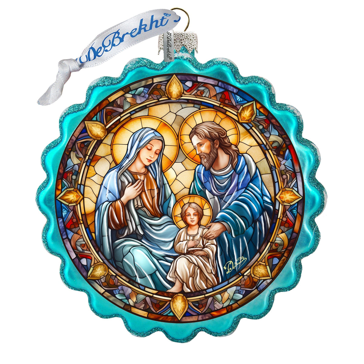 Family Love Classic Nativity Wreath Glass Ornament