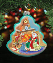 At the Fireplace Santa Glass Ornament