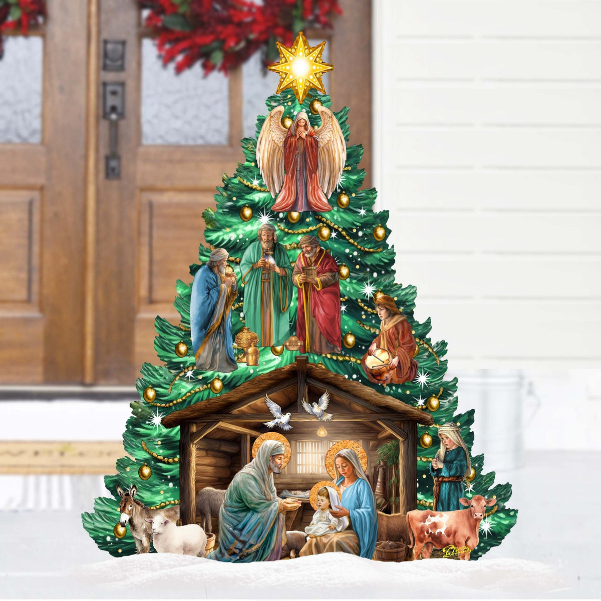 Nativity-Themed Christmas Tree Outdoor Indoor Decor Wooden Christmas Decoration