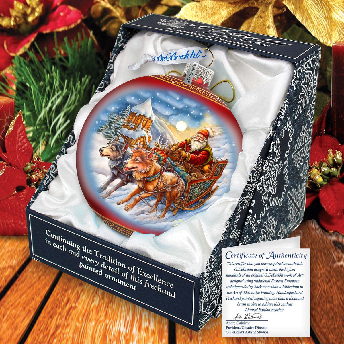 Snowy Trails Lg Glass Ornament by G.Debrekht - Christmas Santa Snowman Décor - 73943