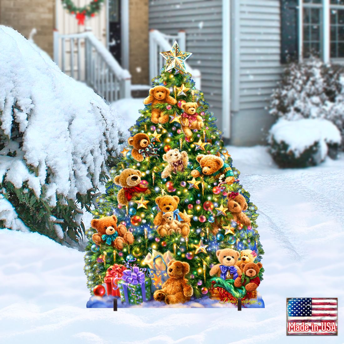 Teddy Bear Tree Holiday Outdoor Yard Sign