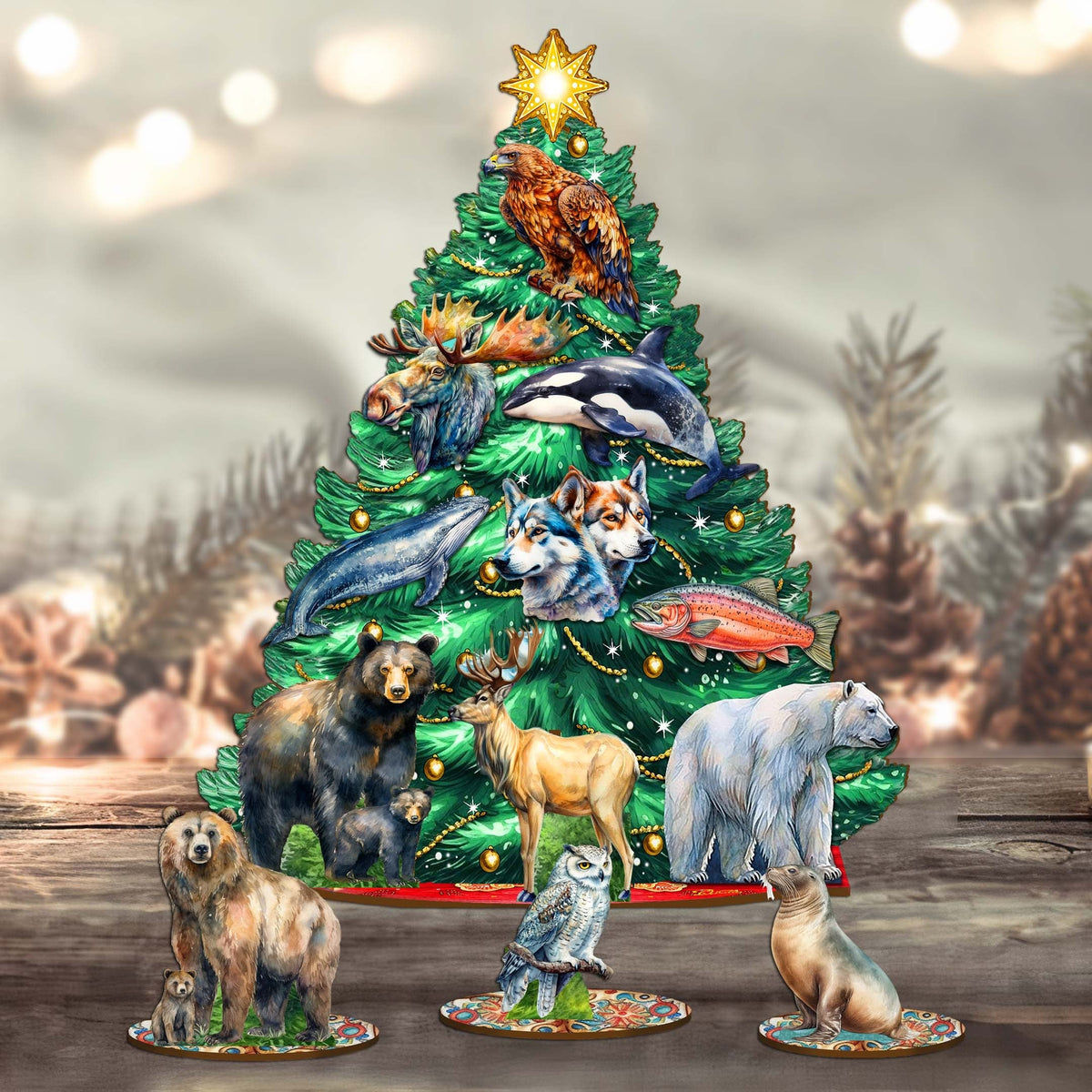 Wildlife of Alaska Advent Calendar Christmas Tree Eco Wood Set by G.DeBrekht Christmas Decor - 8091523