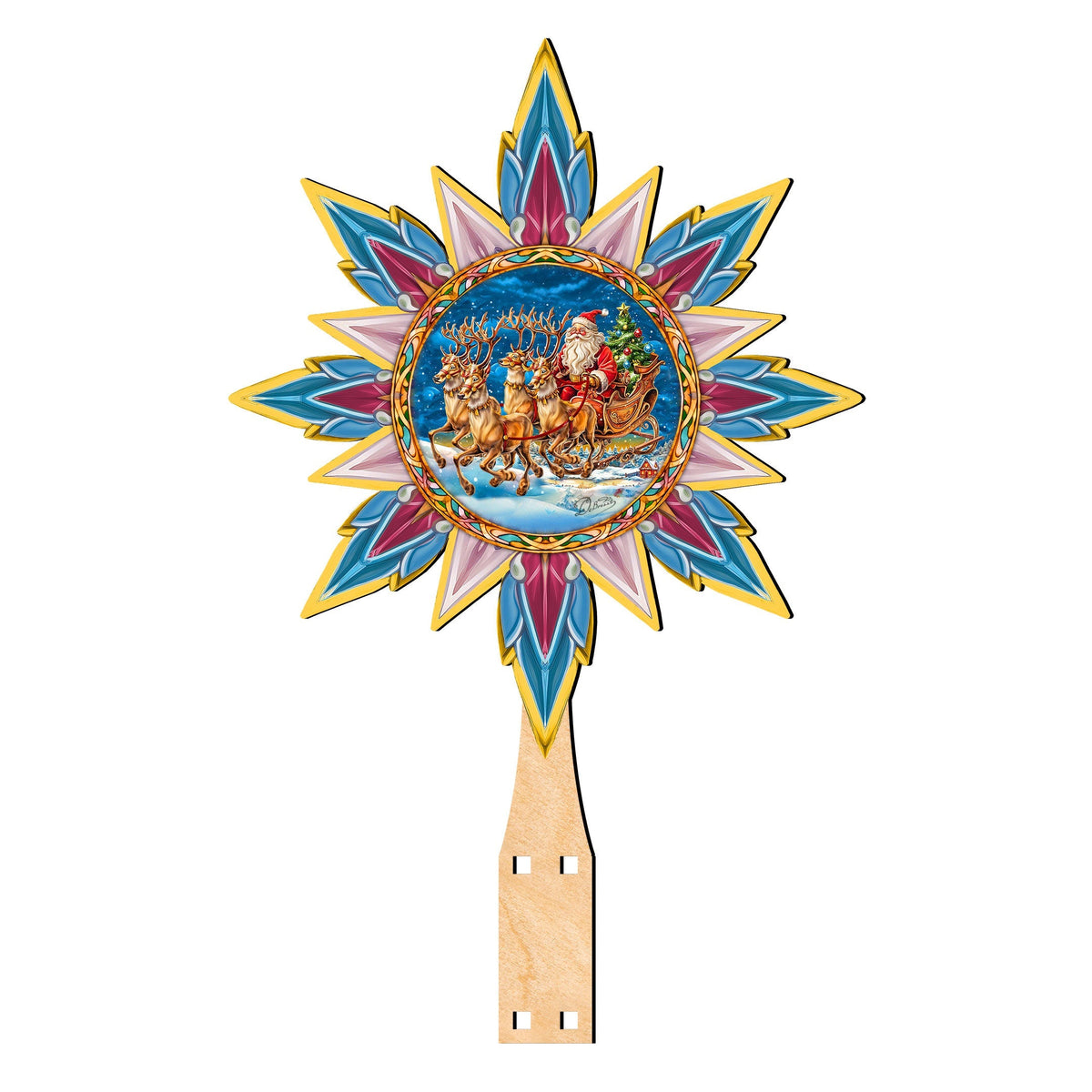 Santa on the Sleigh Star Tree Topper Wooden Decor