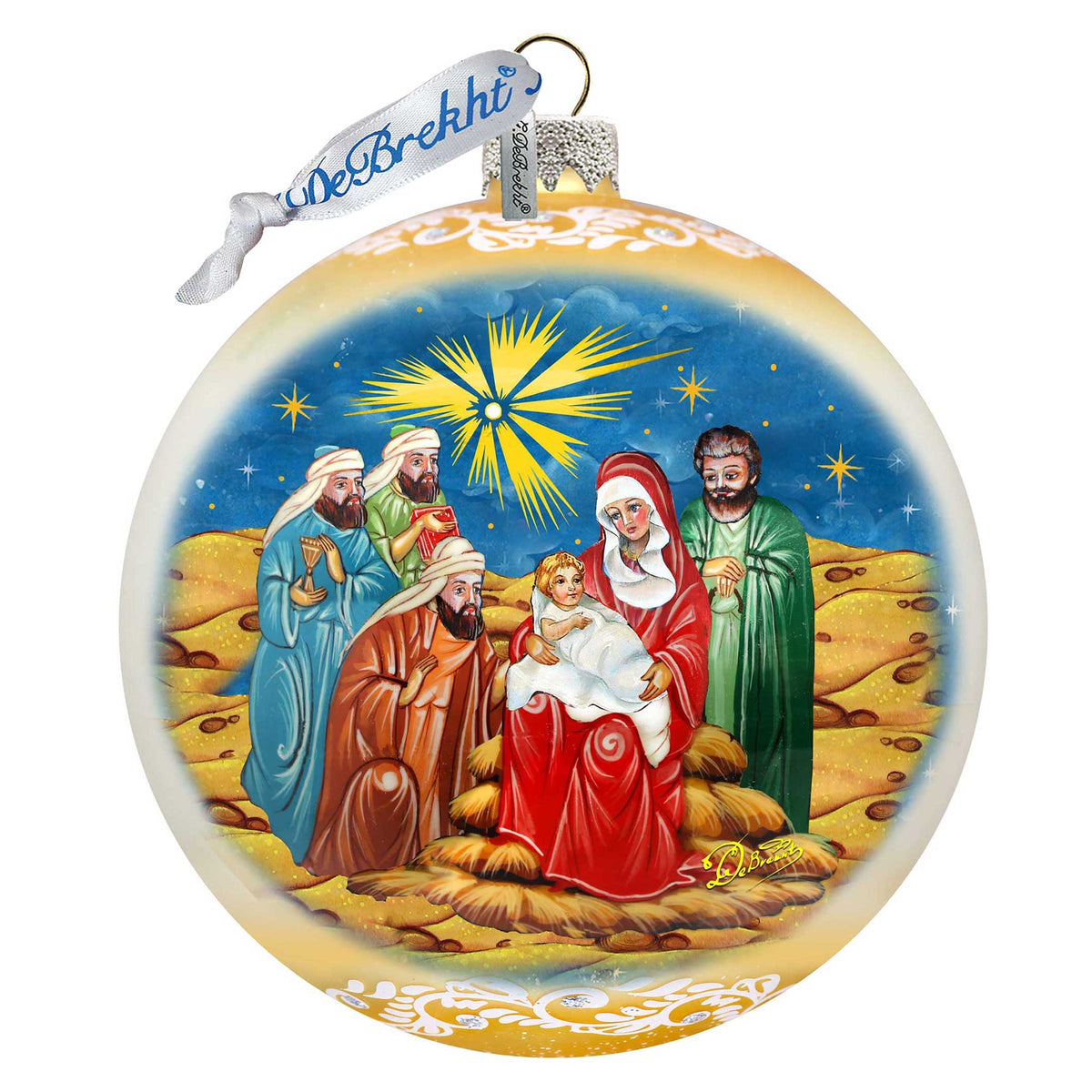 Holy Family and Three Kings Lg Glass Ornament in Gold by G.DeBrekht - Christmas Decor - 73920G