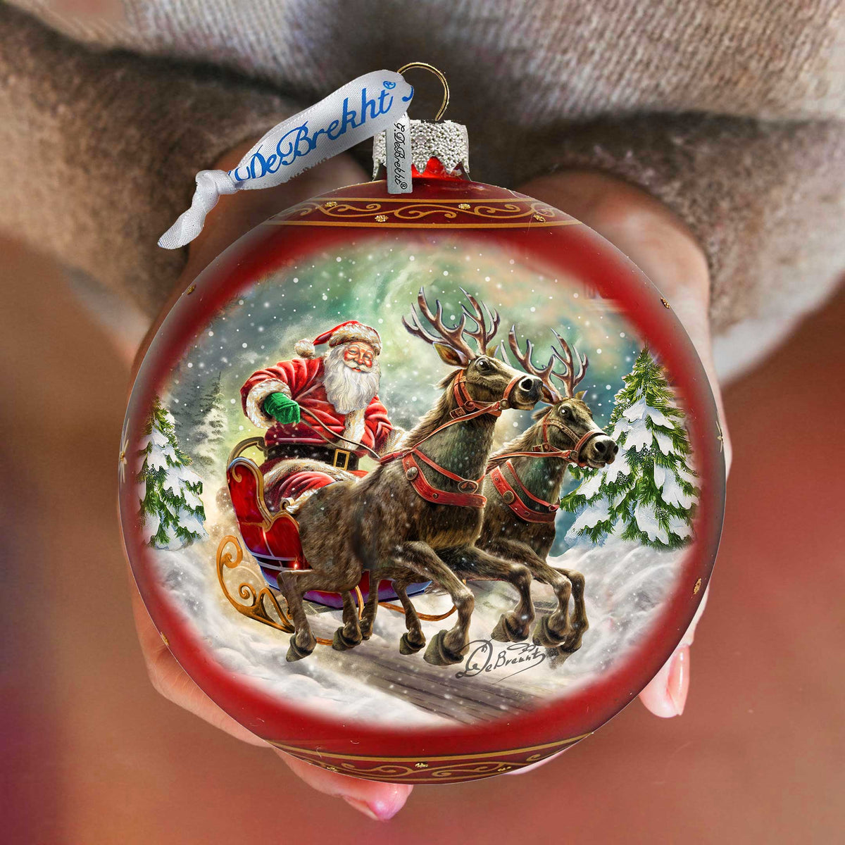Speedy Sleigh Lg Glass Ornament by G.Debrekht Christmas Santa Snowman Decor - 73959