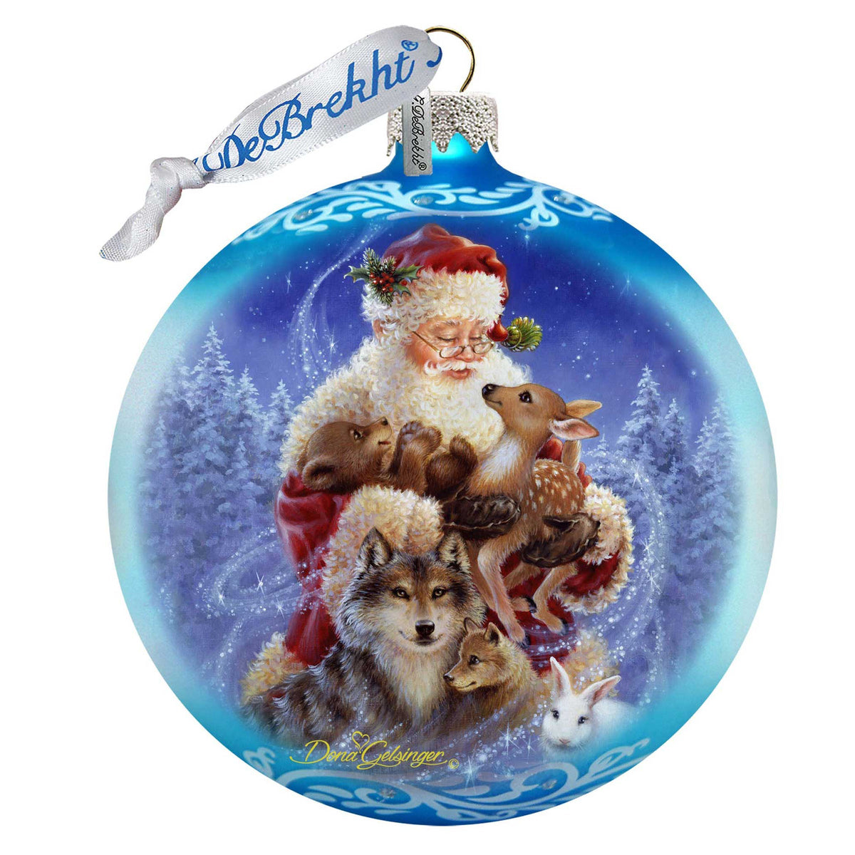 Santa Little Friends Glass Ornament by D. Gelsinger - Christmas Santa Snowman Decor - 71112-9914
