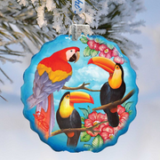 Tropical Birds Flower Glass Ornament