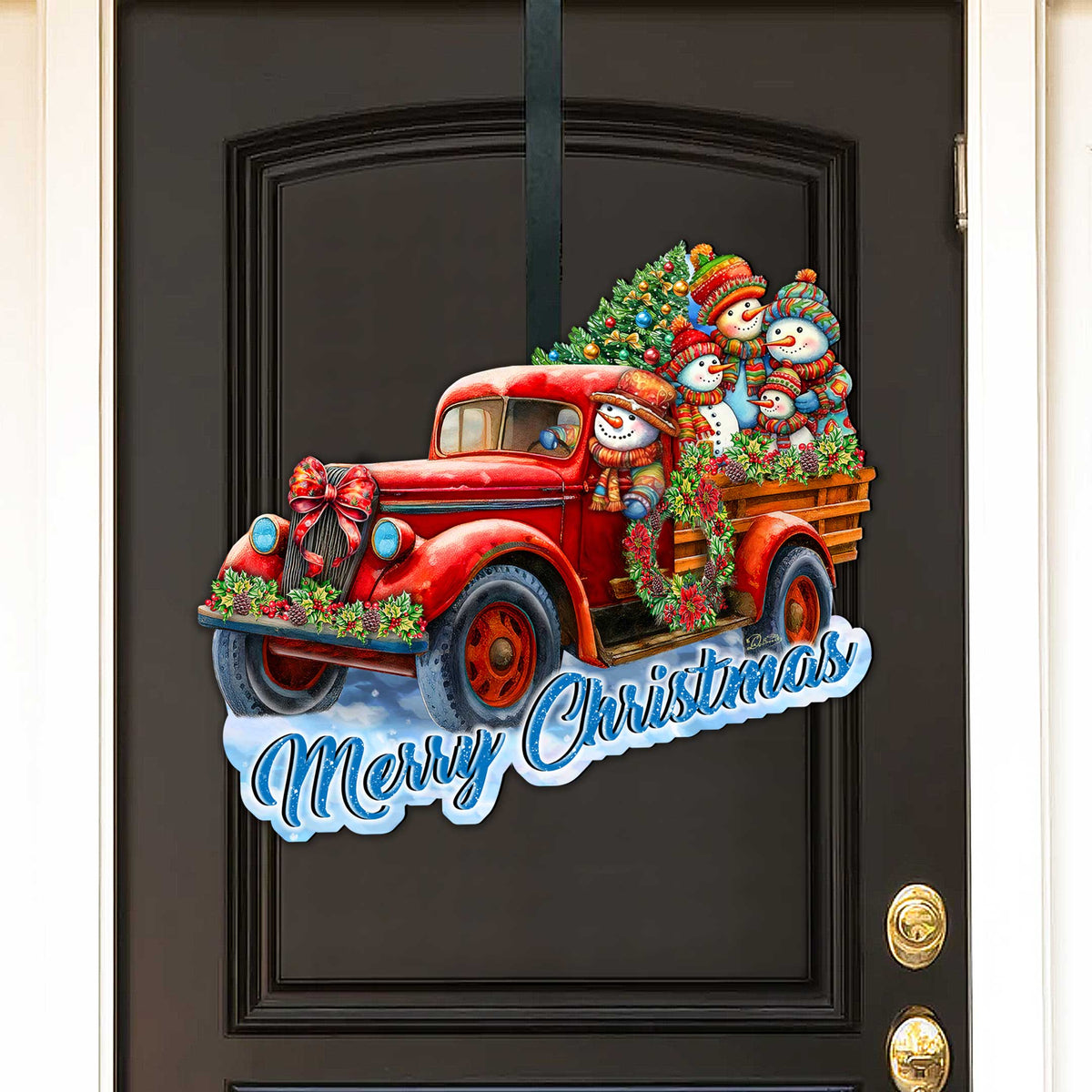 Merry Christmas Snowman Family Truck Door Hanger by G. Debrekht - Christmas Decor - 8652819H