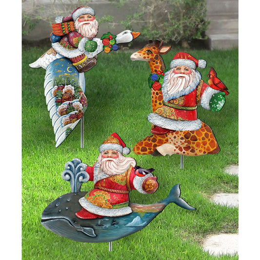 Santa Outdoor Walkway Outdoor Garden Decor Set of 3