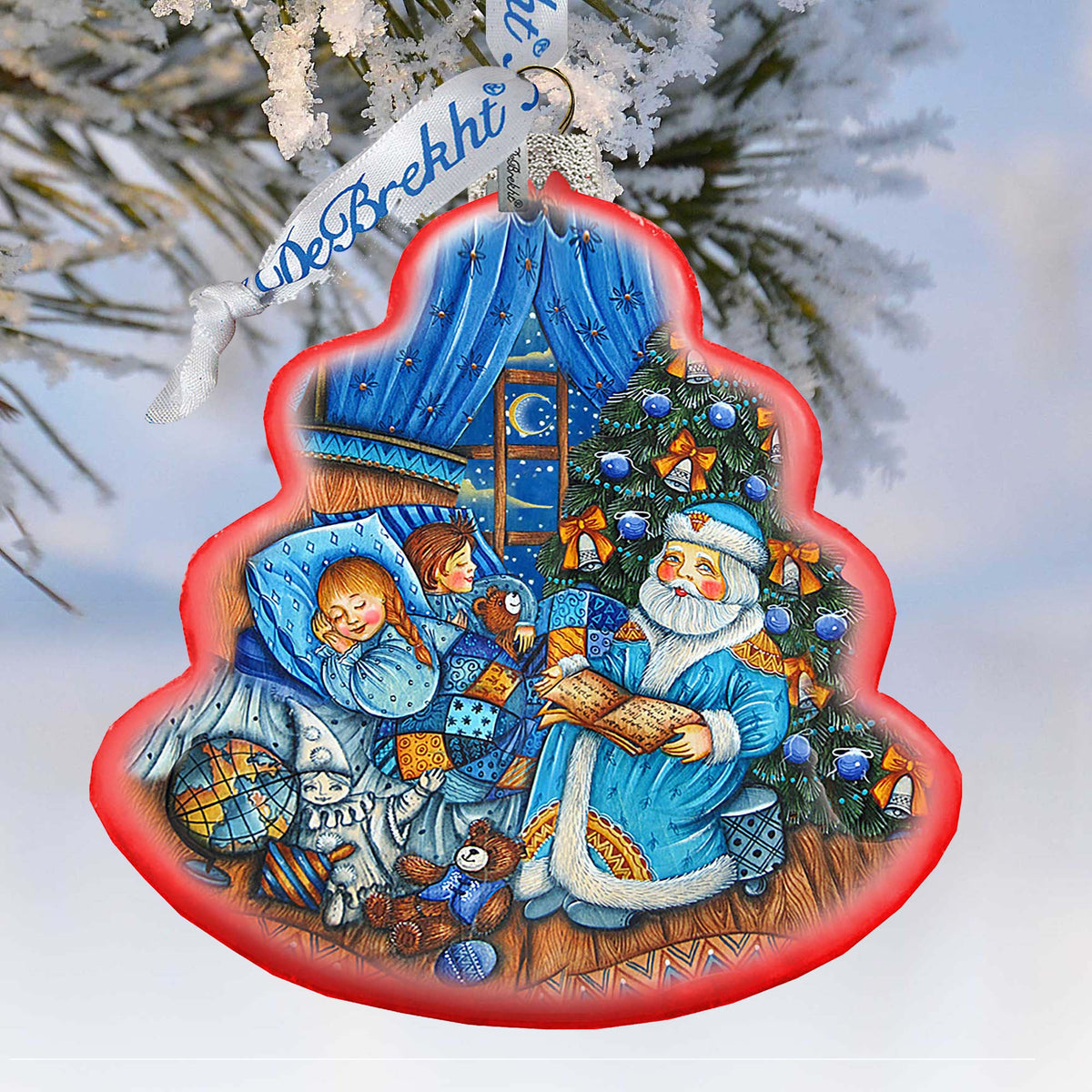 Christmas Night Wreath Glass Ornament by G. DeBrekht - Christmas Santa Snowman Decor - 762-020