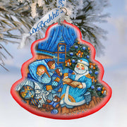 Christmas Night Wreath Glass Ornament by G. DeBrekht - Christmas Santa Snowman Decor - 762-020