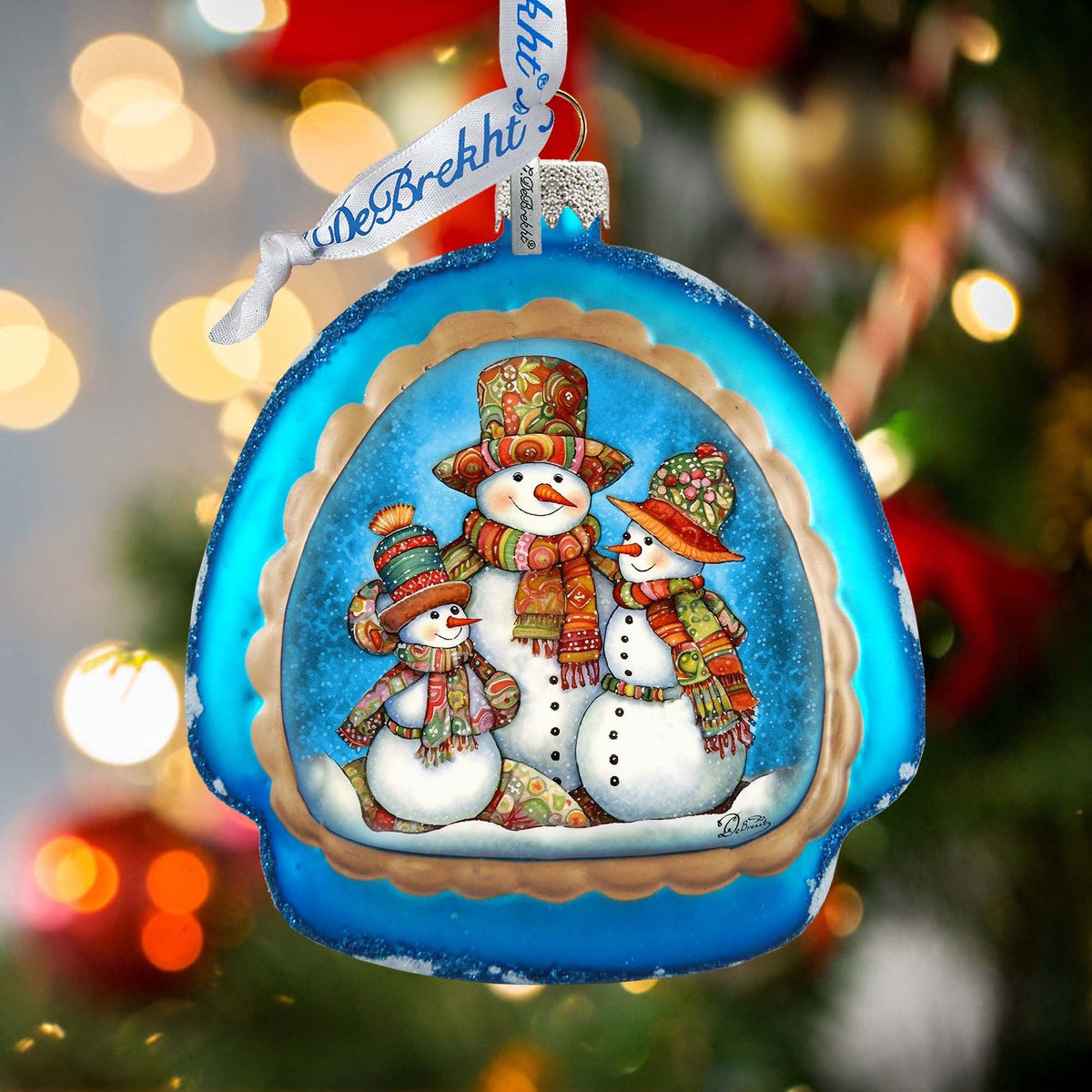 Snowman Family Rainbow Glass Ornament
