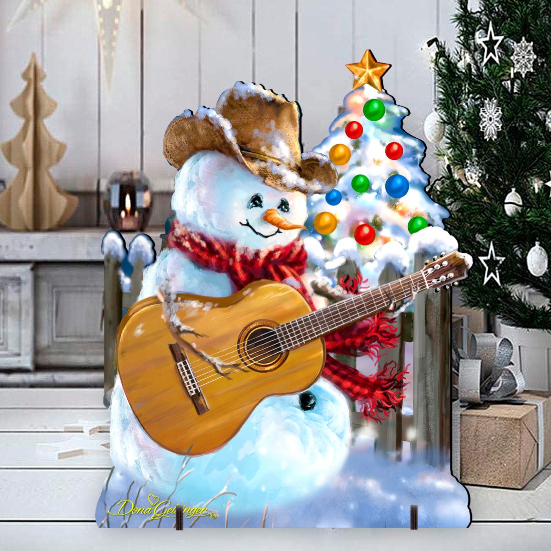 Guitar Rocker Snowman Christmas Outdoor Scene
