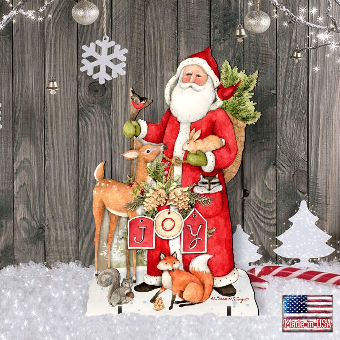 Woodland Frosty Santa Outdoor Christmas Scene by Susan Winget - Christmas Santa Snowman Decor - 8471105F-SW