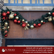9'x14" Pre-Decorated Garland with Warm White Lights Red/Gold/Burgundy