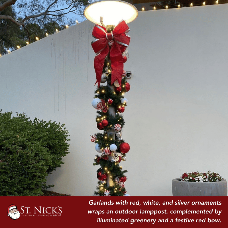 9'x14" Pre-Decorated Garland with Warm White Lights Red/White/Silver
