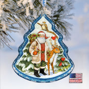 Santa in the Forest Glass Ornament