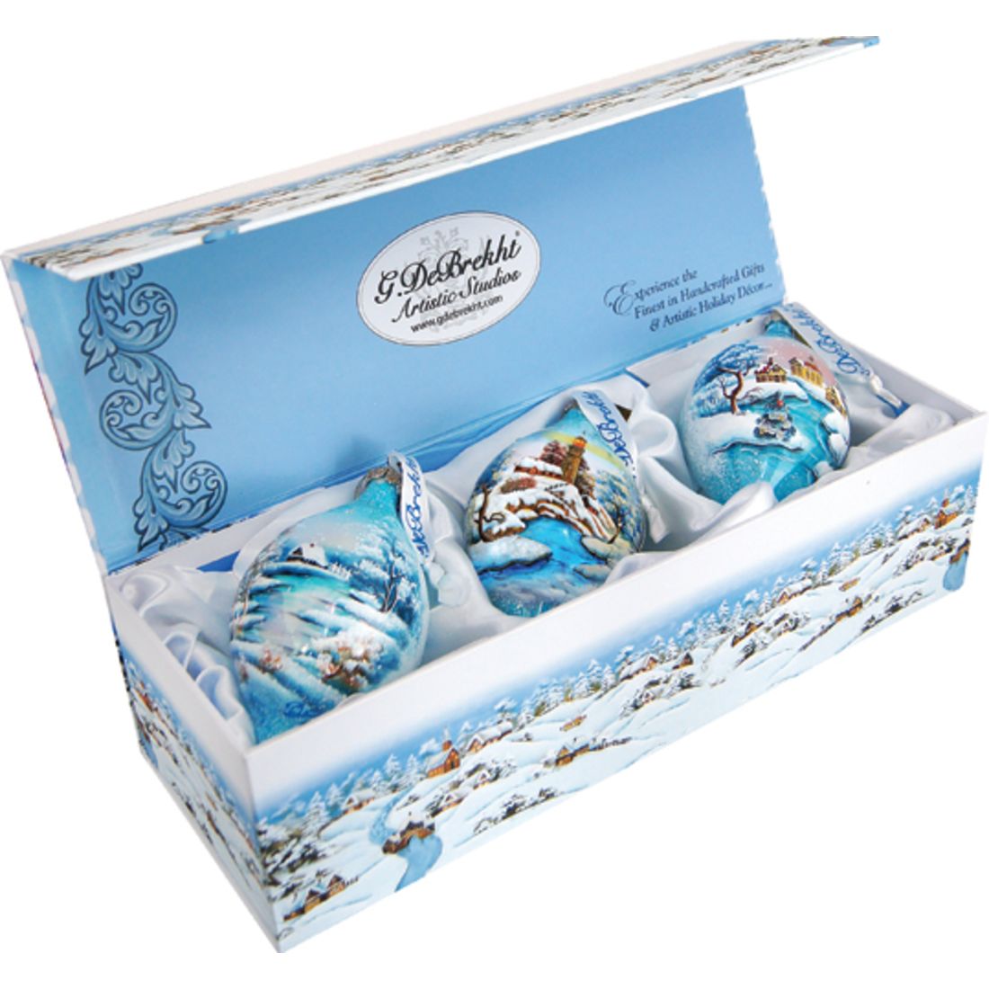 Winter Village Glass Ornament Set of 3