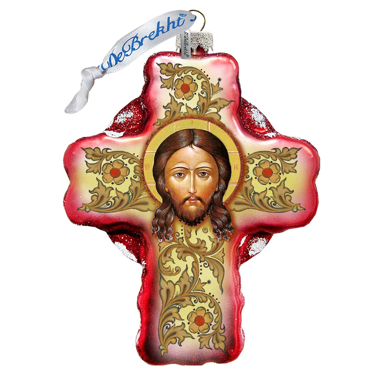 Jesus Face Cross Glass Ornament by G. DeBrekht - Nativity Holiday Decor - 758-006