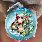 Reaching High Dwarfs Lg Glass Ornament in Blue by Gelsinger - Christmas Decor - 73927B-DG