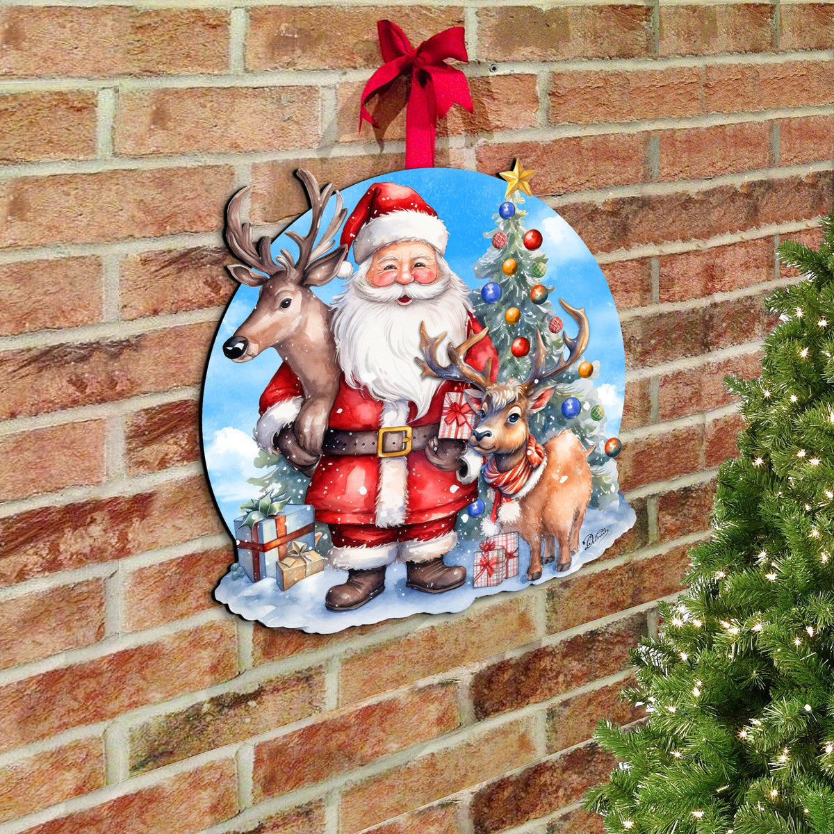 Santa with Reindeers Holiday Door Decor
