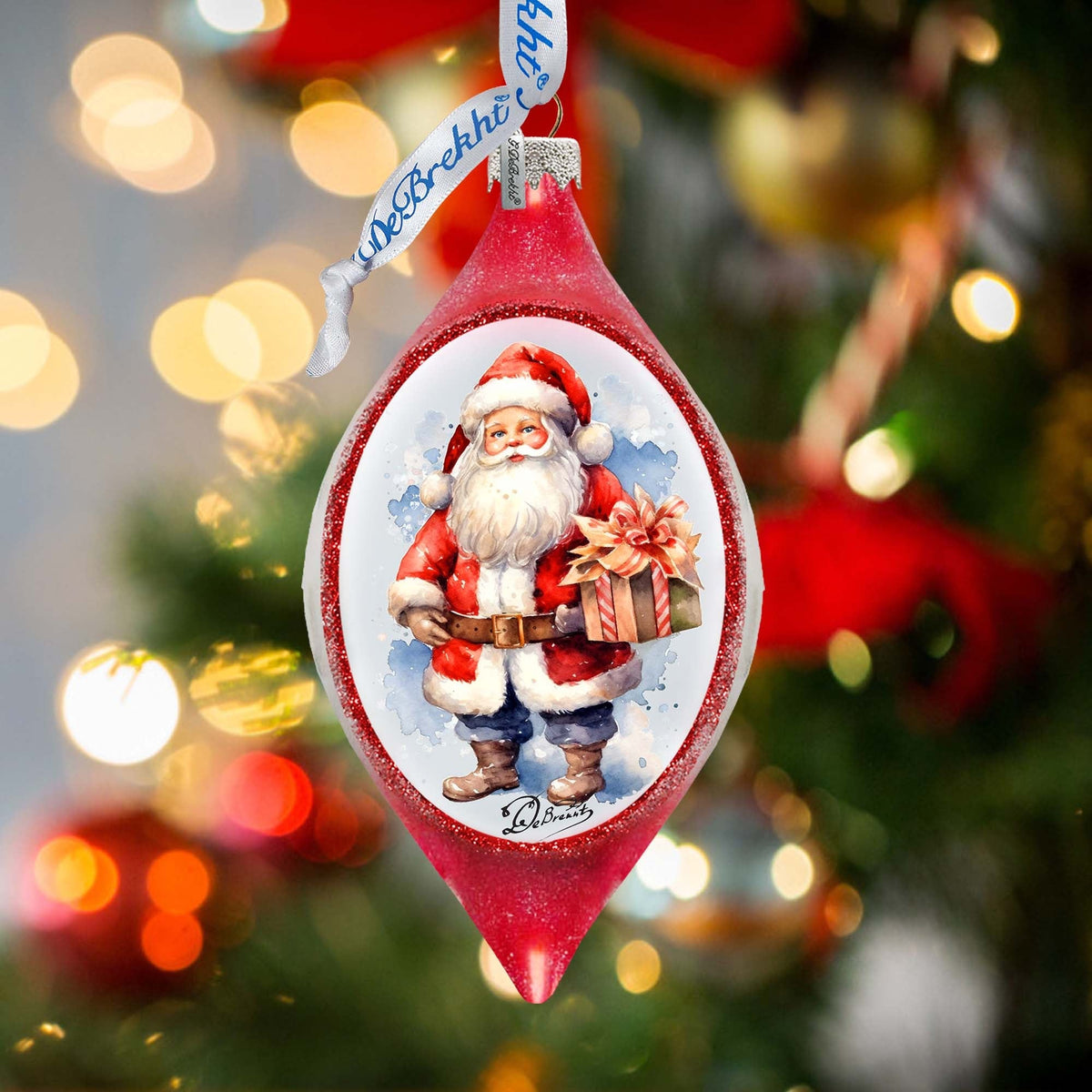Magical Moments Santa Drop Glass Ornament by G. Debrekht - Christmas Santa Snowman Decor - 757-046