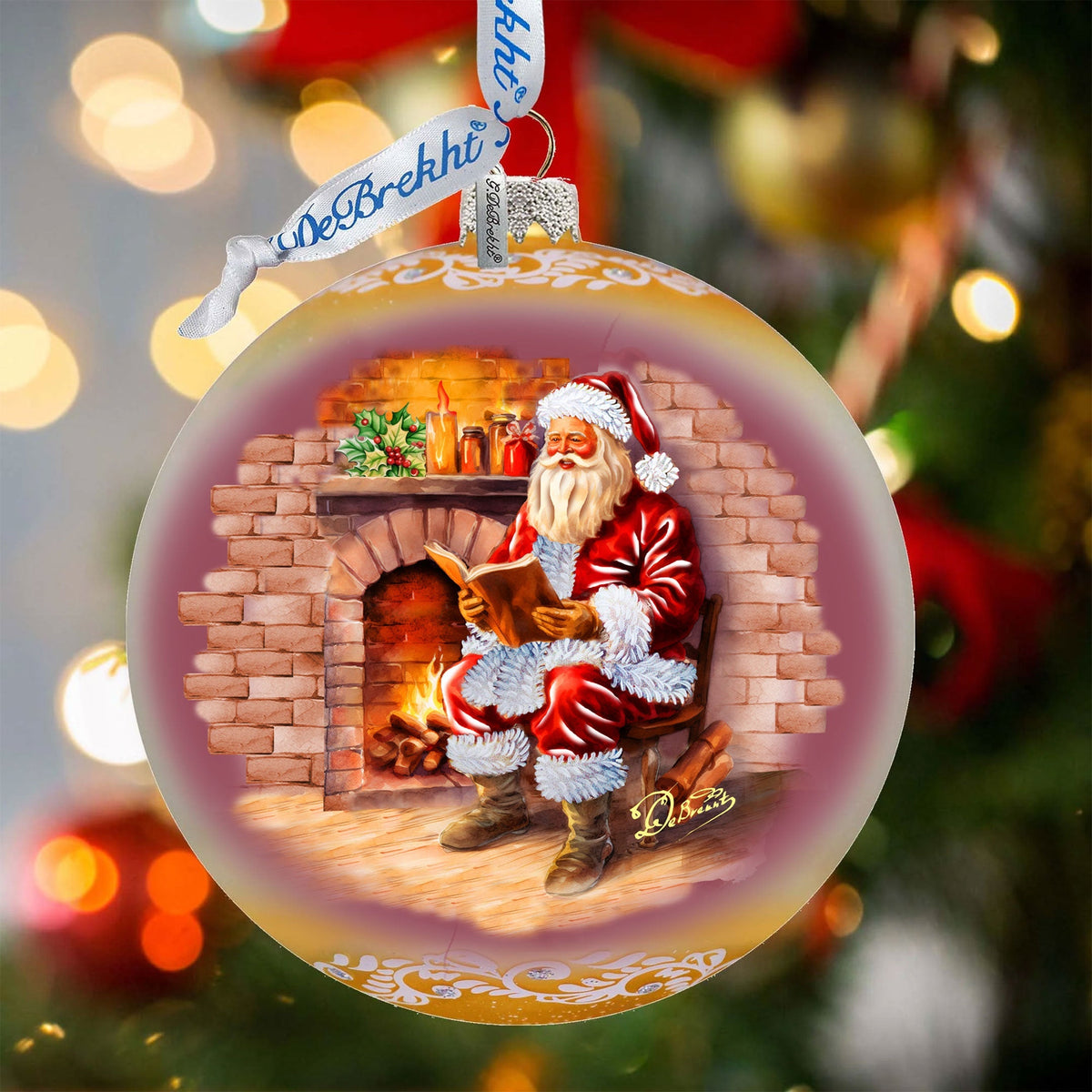 Chimney Side Storytime Large Glass Ornament
