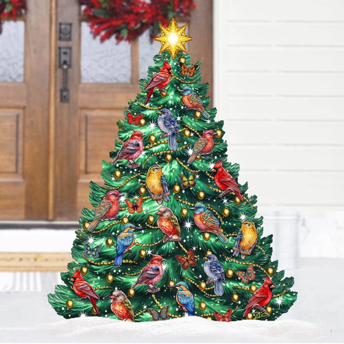 Christmas Birds-Themed Christmas Tree Outdoor Indoor Decor Wooden Christmas Decoration