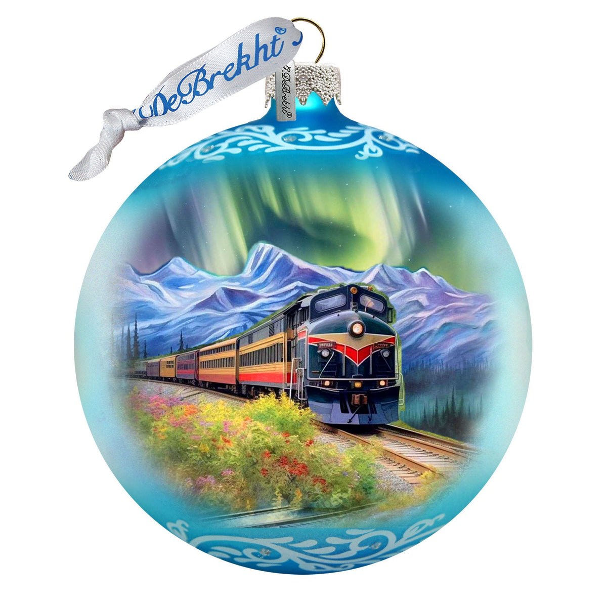 Northern Lights Railroad Glass Ornament