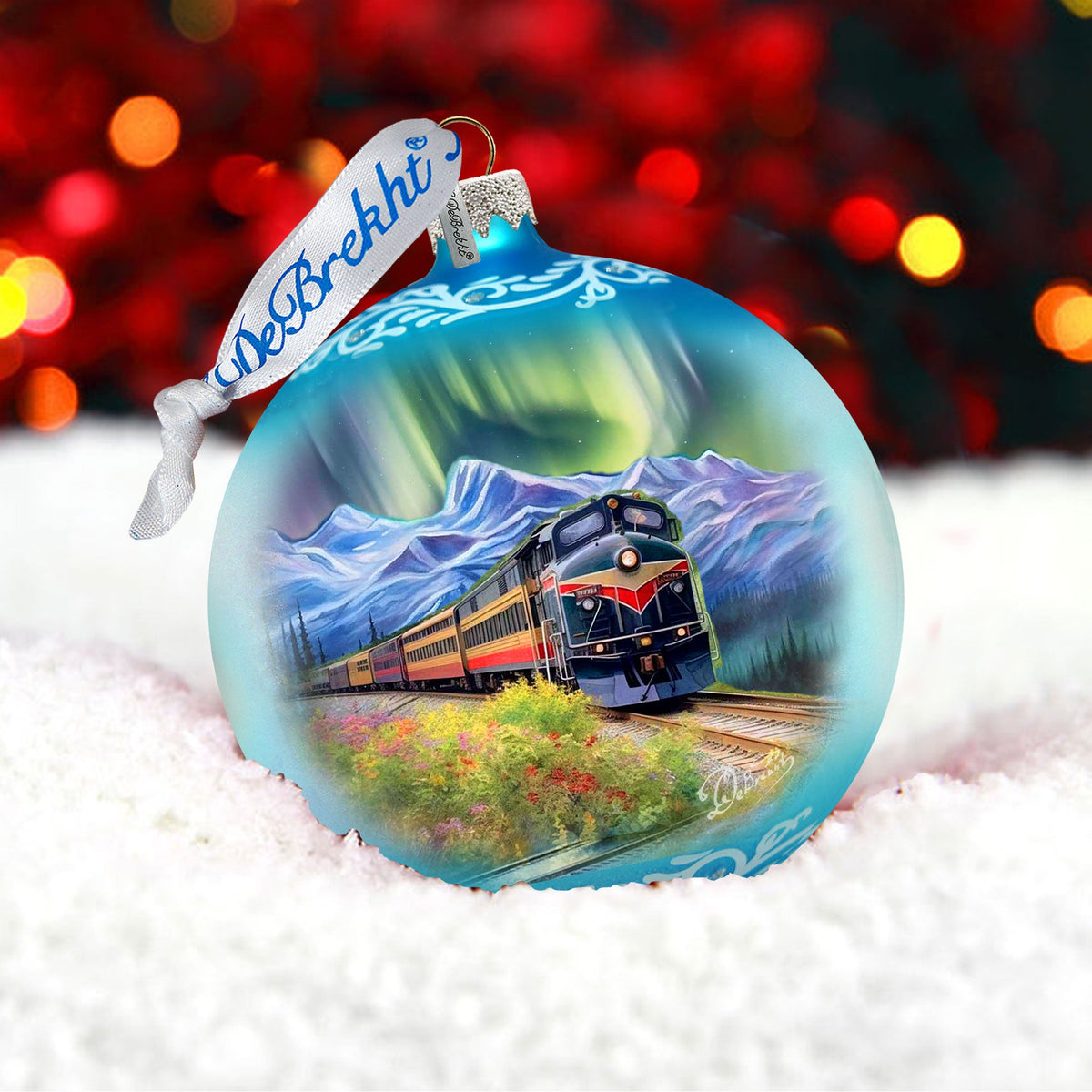 Northern Lights Railroad Glass Ornament