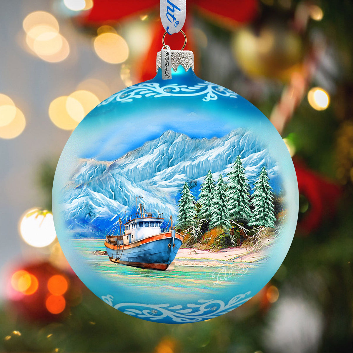 Alaska Fishing Boat Glass Ornament – Handcrafted Mercury Glass Ornament - Wildlife Holiday Decor by G. DeBrekht - 73395