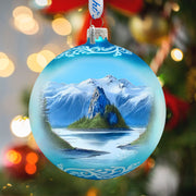 Alaska Mountain Lake Glass Ornament – Handcrafted Mercury Glass Ornament - Wildlife Holiday Decor by G. DeBrekht - 73396