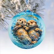 Sea Otters Glass Christmas Ornament