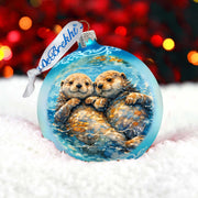 Sea Otters Glass Christmas Ornament