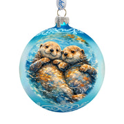 Sea Otters Glass Christmas Ornament