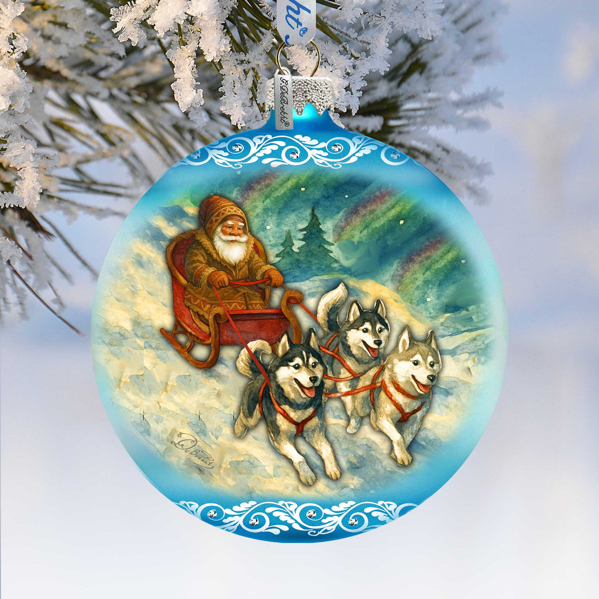 Santa Dog Sled Limited Edition Glass Christmas Ornament