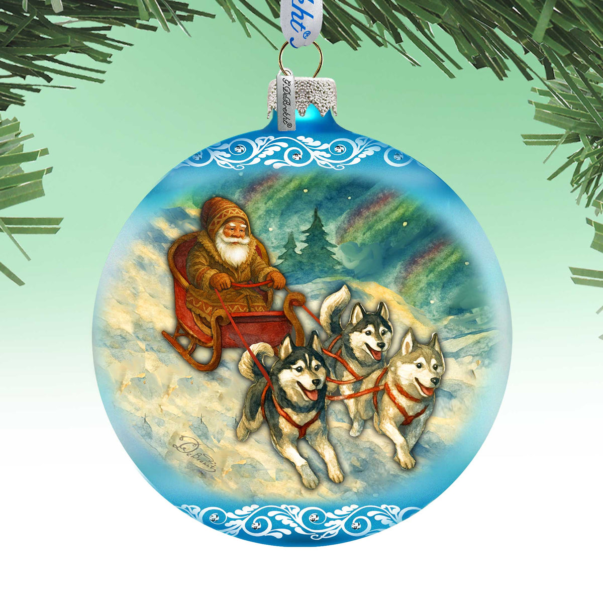 Santa Dog Sled Limited Edition Glass Christmas Ornament