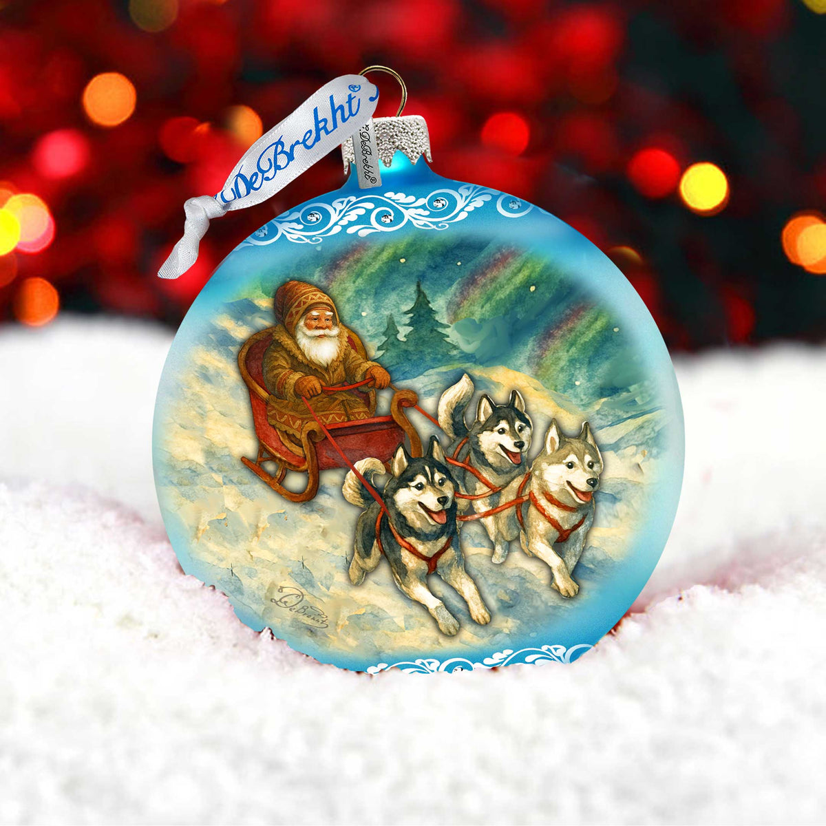 Santa Dog Sled Limited Edition Glass Christmas Ornament