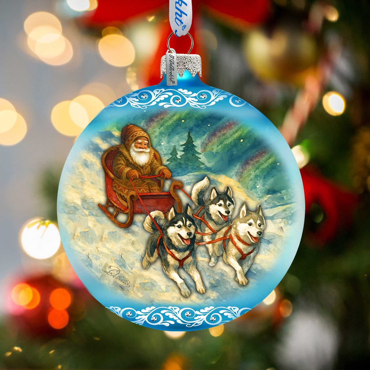 Santa Dog Sled Limited Edition Glass Christmas Ornament