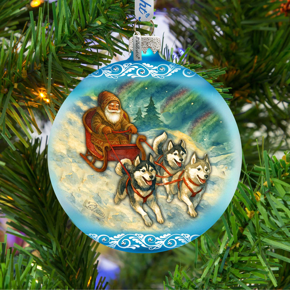 Santa Dog Sled Limited Edition Glass Christmas Ornament