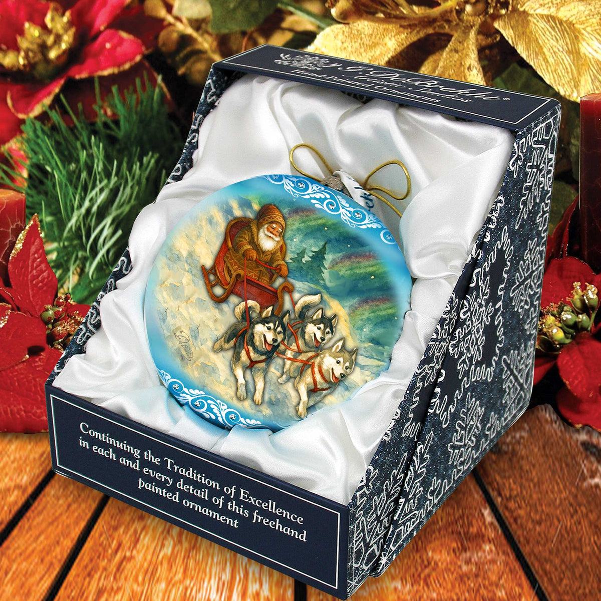 Santa Dog Sled Limited Edition Glass Christmas Ornament